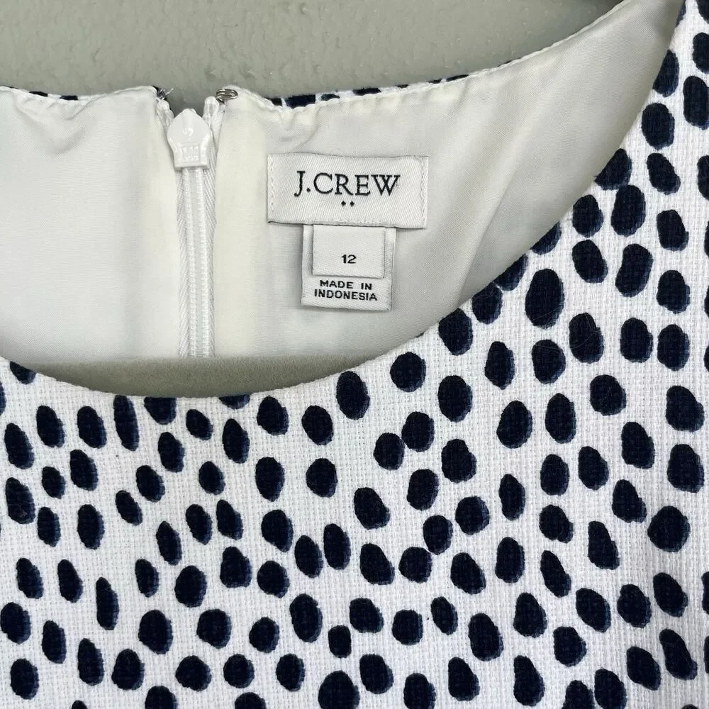 J.Crew Sheath Dress Womens 12 Navy White Polka Dot Sleeveless Career Cocktail